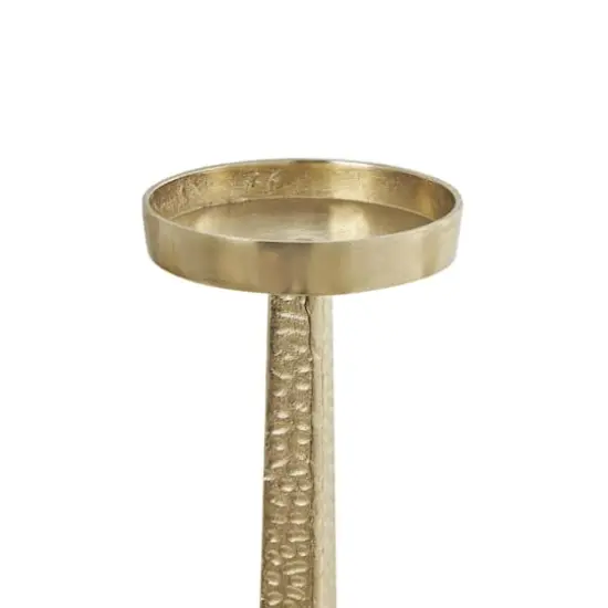 Gold Aluminum Tall Hammered Candle Holder Set {5}