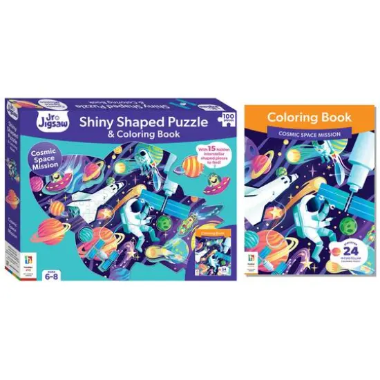 Hinkler Jr. Jigsaw Cosmic Space Mission Shiny Shaped 100 Piece Puzzle & Coloring Book {7}