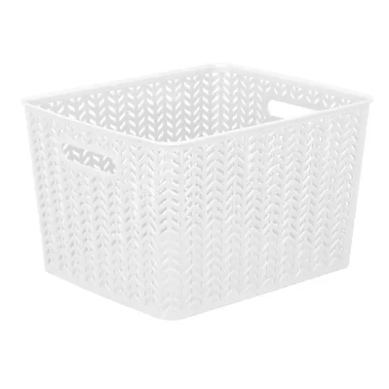 Simplify 13.75" Large Herringbone Storage Bin White {1}