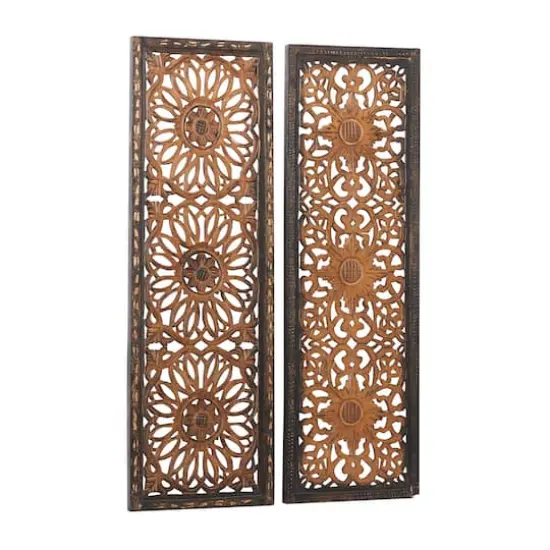 Set of 2 Brown Wood Traditional Wall Decor, 48" x 16" {3}