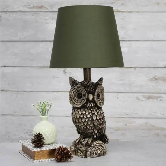 Simple Designs&trade; 20" Brown and White Owl Table Lamp with Shade Green Shade {5}