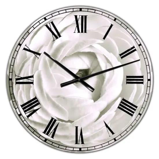 Designart White Ranunculus Close Up Large Cottage Wall Clock {1}