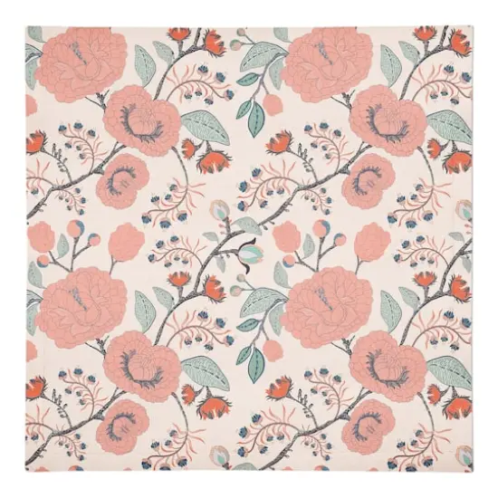 Pink Navy Floral 10" x 10" Cotton Twill Napkin {1}