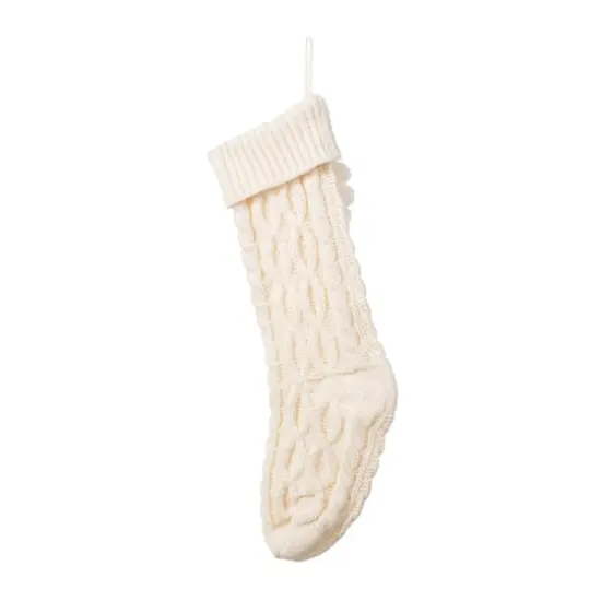 Glitzhome&reg; 22"L White Knitted Christmas Stocking with Pom-Pom Tassel {7}