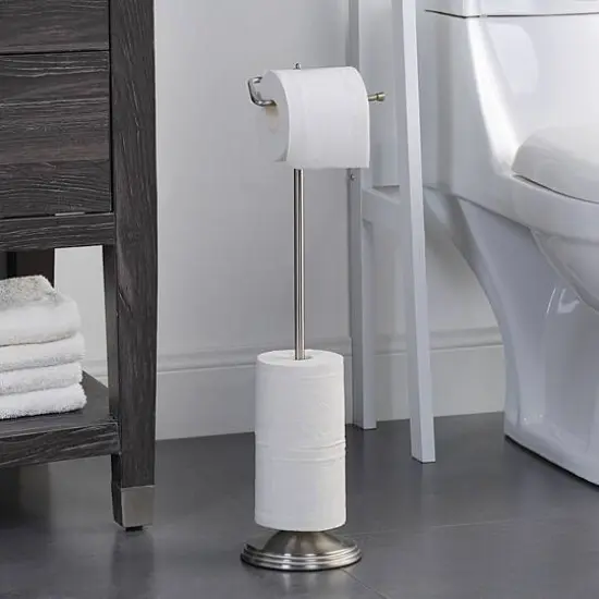 SunnyPoint 24.5" Black Nickel Bathroom Free Standing Toilet Tissue Paper Holder with Reserve Function {5}