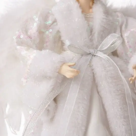 Glitzhome&reg; 16" White Faux Fur Christmas Angel Tree Topper {5}