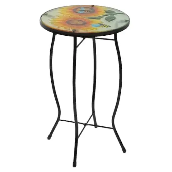 19" Sunflower & Bumblebee Glass Patio Side Table {5}