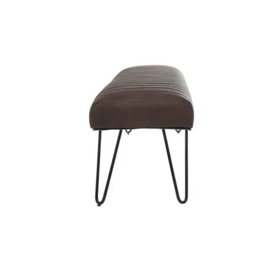 4ft. Dark Brown Leather Upholstered Bench with Hairpin Legs {4}