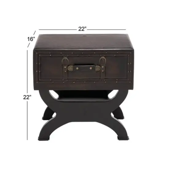 Brown Wood and FauxLeather Traditional Accent Table, 22" x 22" x 16" {6}