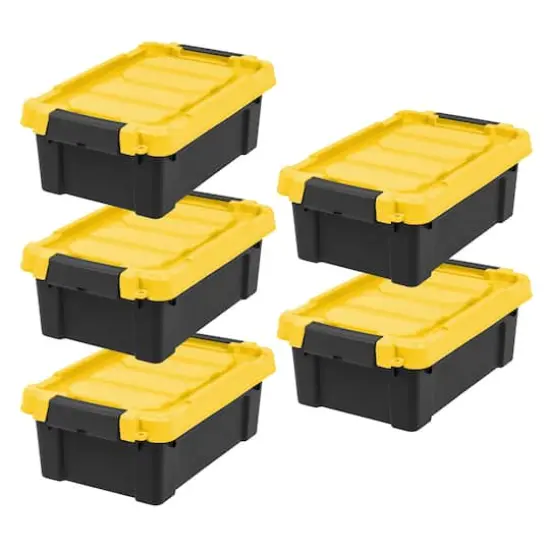 IRIS&reg; 13.3qt. Black Store-It-All Utility Totes with Yellow Buckle Lids, 5ct. {1}