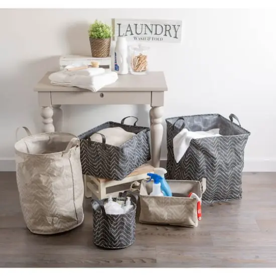 DII&reg; Large Round Black & White Tribal Chevron PE-Coated Woven Paper Laundry Bin, 2ct. {5}