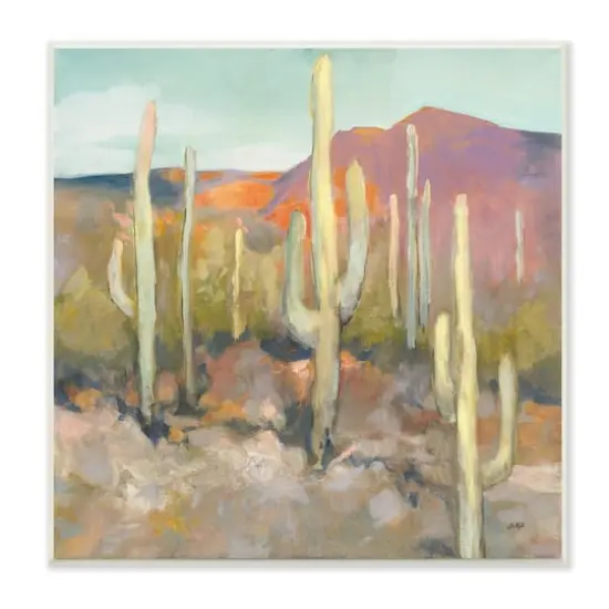 Stupell Industries Cactus Plant Desert Landscape Soft Southwestern Plant Painting Wood Wall Plaque {1}