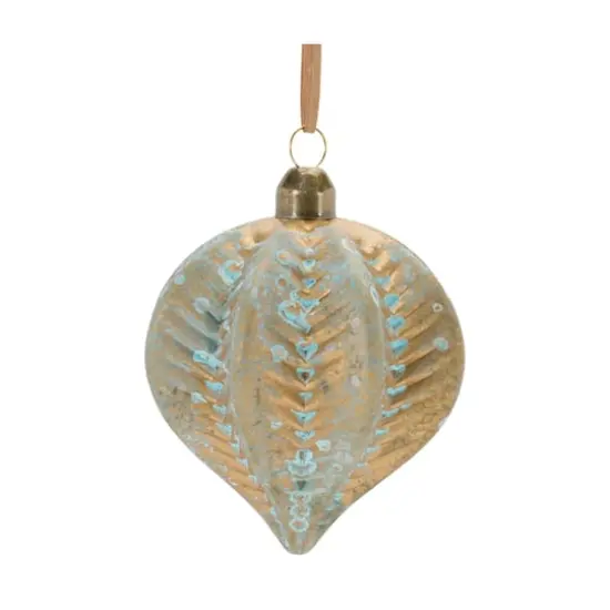 Blue & Brown Distressed Ribbed Glass Ornament Set {4}