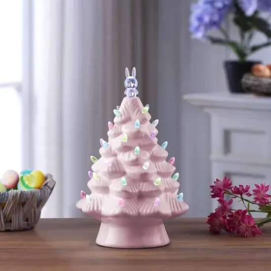Mr. Cottontail Pink 13" Ceramic Easter Bunny Tree {3}