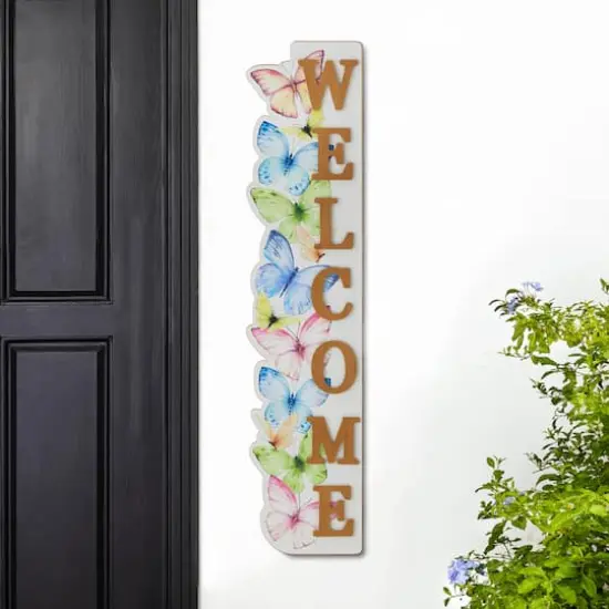 Glitzhome&reg; 42" Wood Butterfly WELCOME Porch Sign {4}