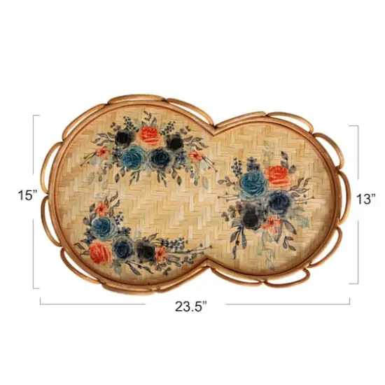 Hello Honey&reg; 23.5" Floral Fantasy Rattan & Bamboo Tray {5}