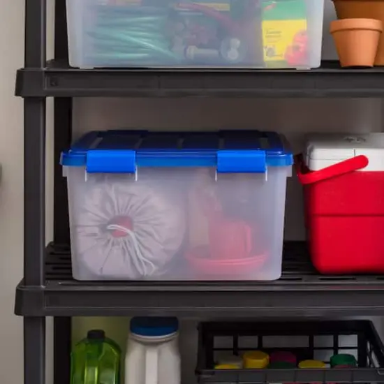 IRIS&reg; WeatherPro&trade; 44qt. Clear Heavy Duty Plastic Storage Bins with Blue Lids, 4ct. {5}