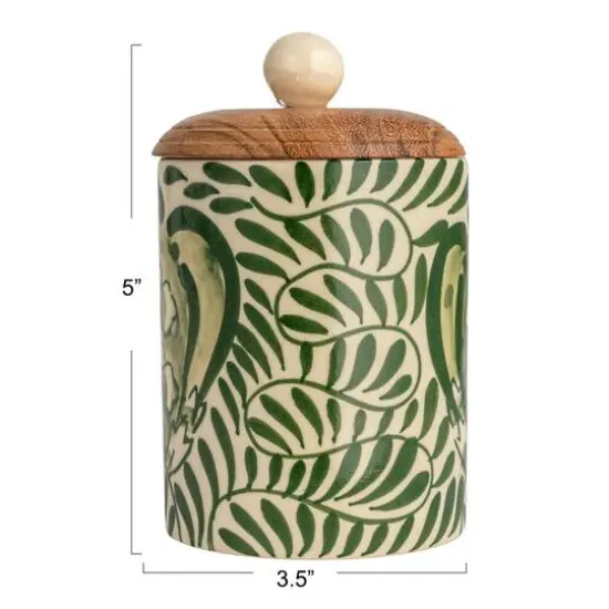 Hello Honey&reg; 5" Green Botanical Design Stoneware Canister {11}