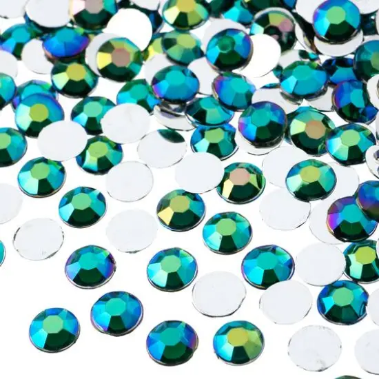 John Bead 8mm Acrylic Round Flat Back Rhinestones, 1,000ct. Green AB {1}