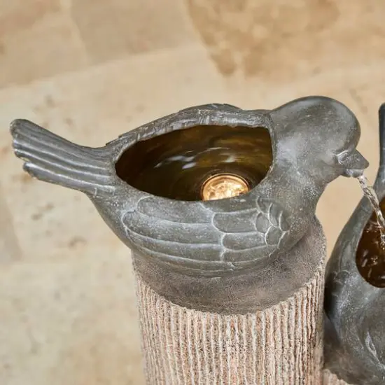 Glitzhome&reg; 30.75" 3-Tier Natural Faux Pebbles Textured Bird Basin Outdoor Fountain with LED Light {6}