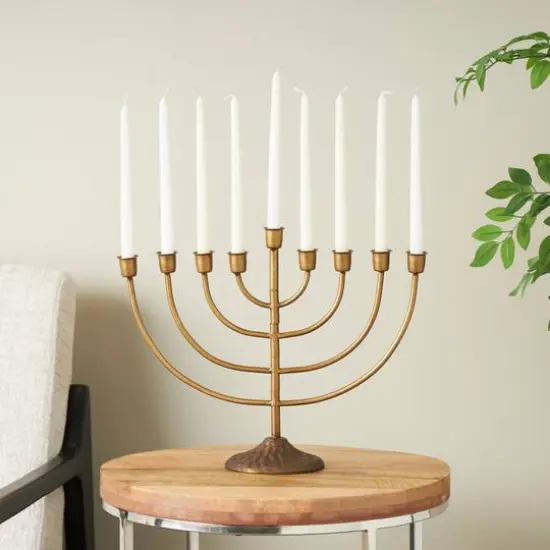 17" Bronze Metal Layered Arch Candelabra with Textured Base {3}