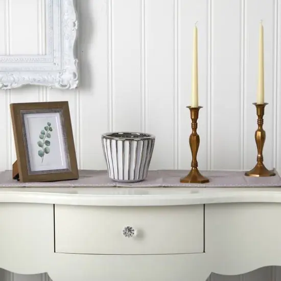 5" White Vase with Silver Trimming {4}