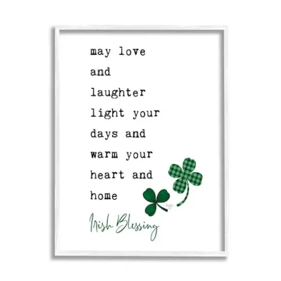 Stupell Industries Heart & Home Touching Irish Blessing Clover Motif Framed Giclee Art White {1}