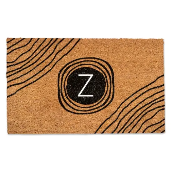 Black Monogram Circle Natural Coir Doormat Z {1}