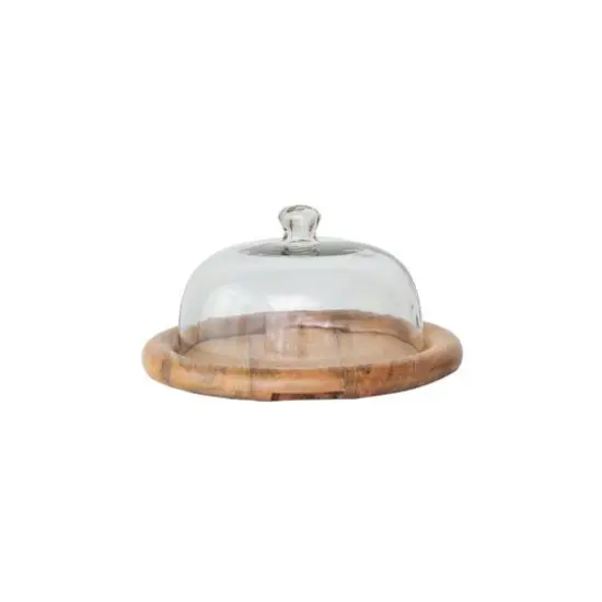 Hello Honey&reg; 16" Round Glass Cloche with Mango Wood Base {3}