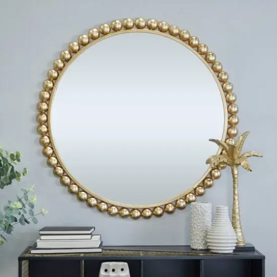 CosmoLiving by Cosmopolitan Gold Metal Wall Mirror with Bead Detailing 36" x 1" x 36" {7}