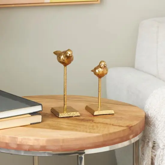Gold Metal Bird Sculpture with Gold Foil Texturing Set {3}