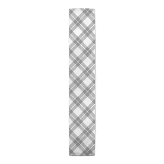 Diagonal Plaid Indoor/Outdoor Table Runner Gray {1}