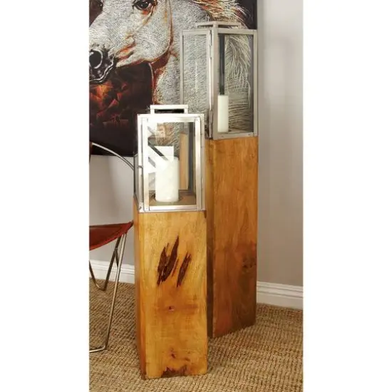 Brown Mango Wood Contemporary Candle Holder Lantern, 48" x 9" x 9" {8}