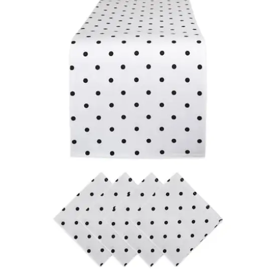 DII&reg; Polka Dot Table Runner & Napkins Set Black {1}