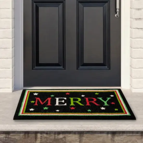 30" Black Coir Merry Christmas Doormat {3}