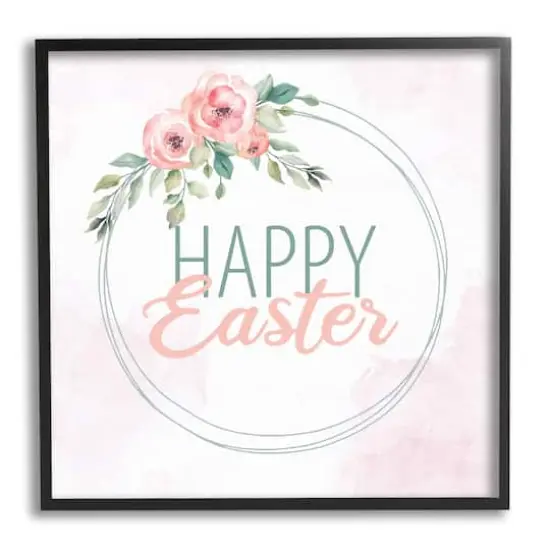 Stupell Industries Happy Easter Round Floral Border Pastel Pink Design Framed Giclee Art Black {1}