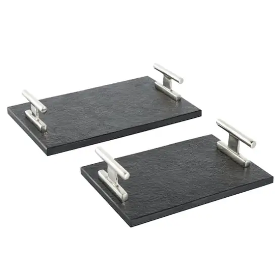 Black Marble Textured Decorative Tray Set {9}