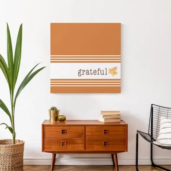 Orange & White Stripes Grateful Fall Canvas Wall Art {5}