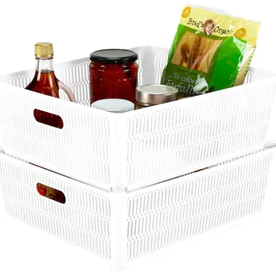 Simplify Slide 2 Stack It Shallow Tote Baskets, 2ct. White {20}