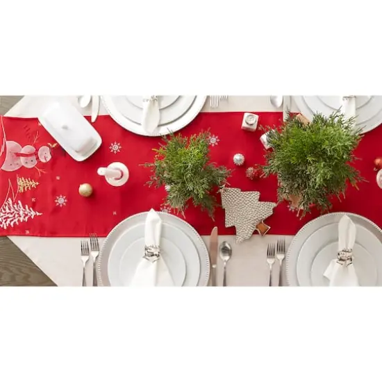 DII&reg; 70" Red Embroidered Snowman Table Runner {7}