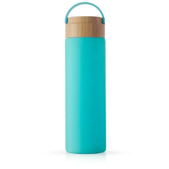 JoyJolt&reg; 20oz. Glass Water Bottle with Carry Strap & Non Slip Silicone Sleeve Turquoise {1}