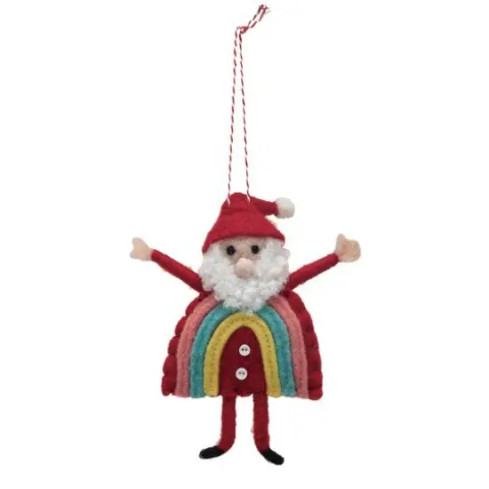 Hello Honey&reg; 5.5" Handmade Wool Felt Rainbow Santa Ornament {1}