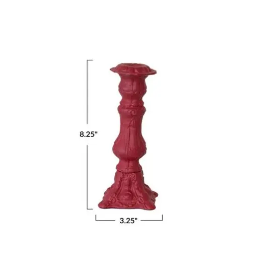 Hello Honey® 8.25" Red Embossed Cast Aluminum Taper Candleholder {4}