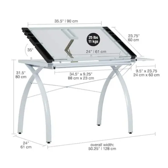 Studio Designs Futura Glass Top Craft Station with Folding Shelf in White {10}
