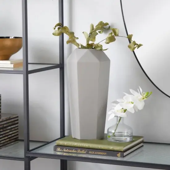 14" Light Gray Matte Stoneware Contemporary Vase {7}