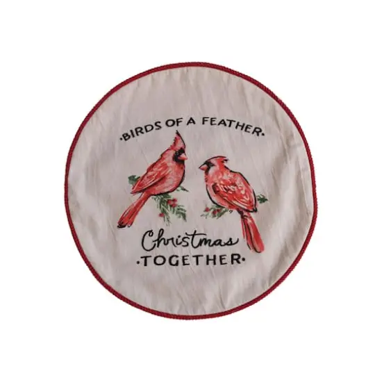 Hello Honey&reg; 16" Red & White Birds of a Feather Christmas Together Round Cotton Printed Pillow Cover & Insert {1}