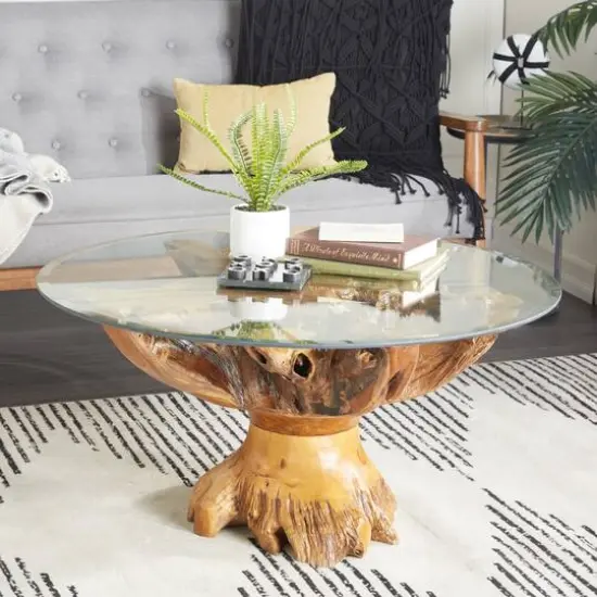 36" Brown Teak Wood Rustic Coffee Table {13}