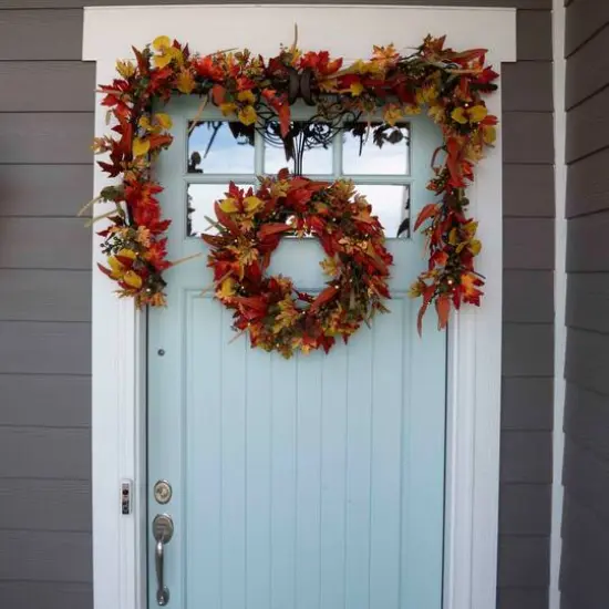 9ft. LED Lit Fall Harvest Leaf Artificial Garland {3}