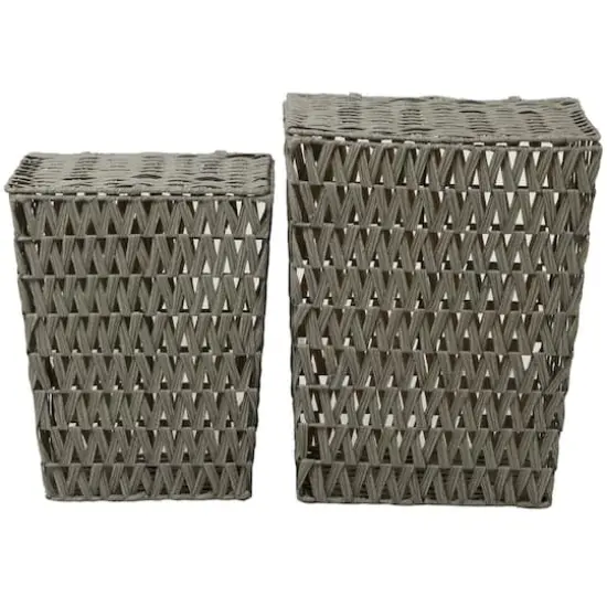 Gray Metal Storage Basket with Matching Lids Set of 2 22", 19" {1}