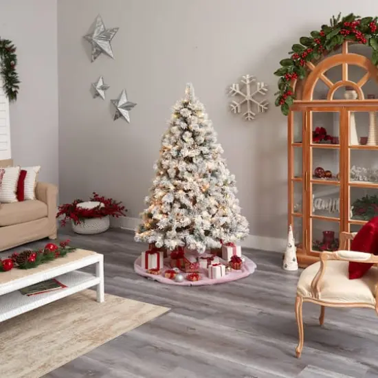 6ft. Pre-Lit Flocked Oregon Pine Artificial Christmas Tree, Clear Lights {10}